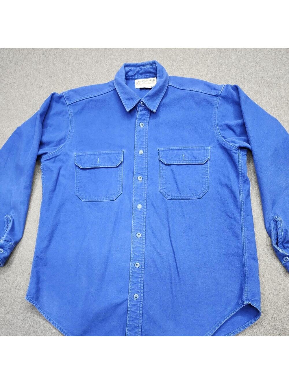 VTG Bemidji Woolen Mills Shirt Jacket Large Long 100% Cotton Blue Made in USA